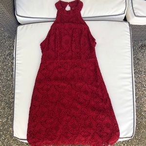 NEW Flower Embroidered Dress | Lace Red Dress